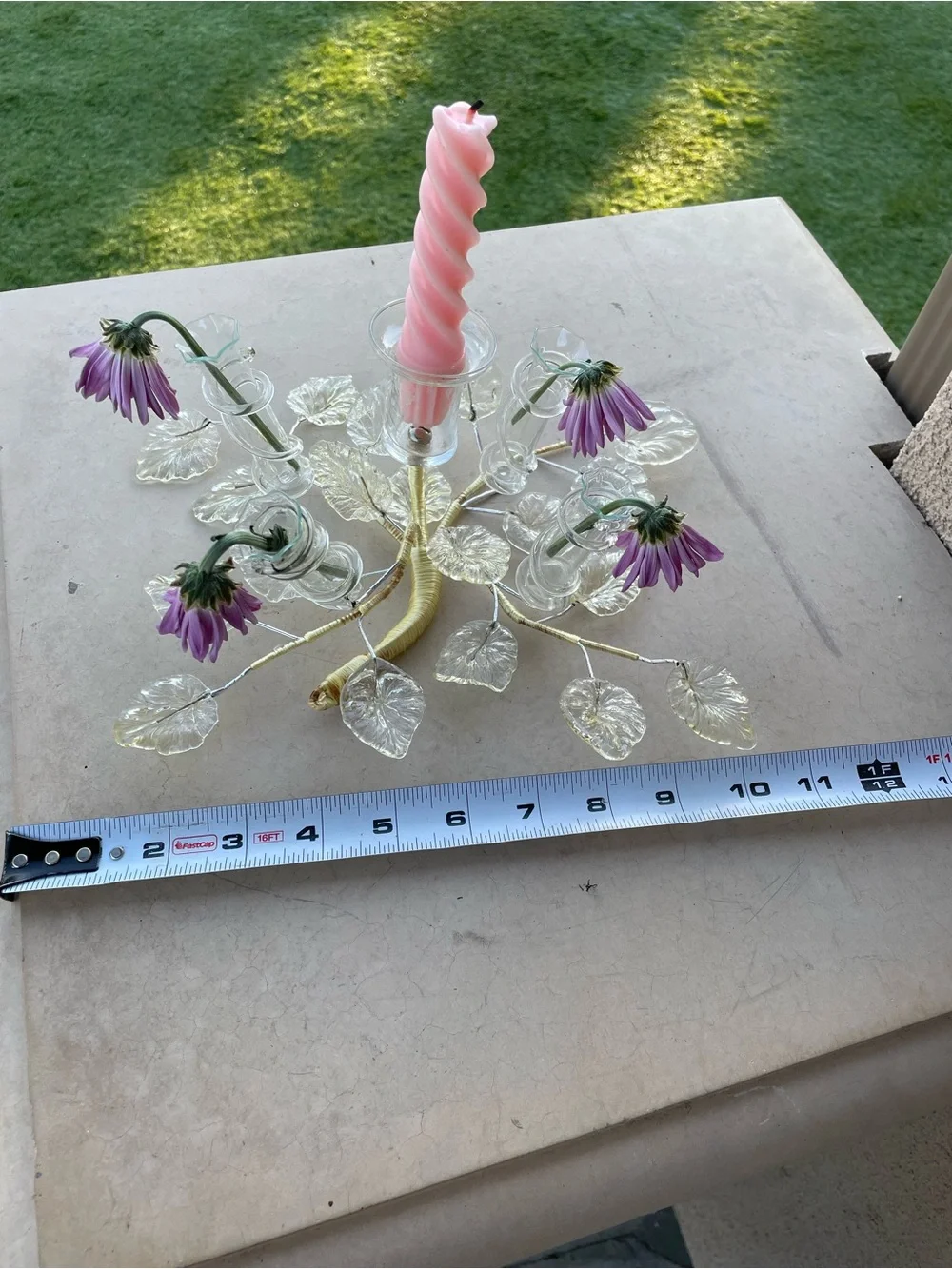 Vintage Murano Style Glass Flower Candelabra Centerpiece Venetian Epergne Tussie
